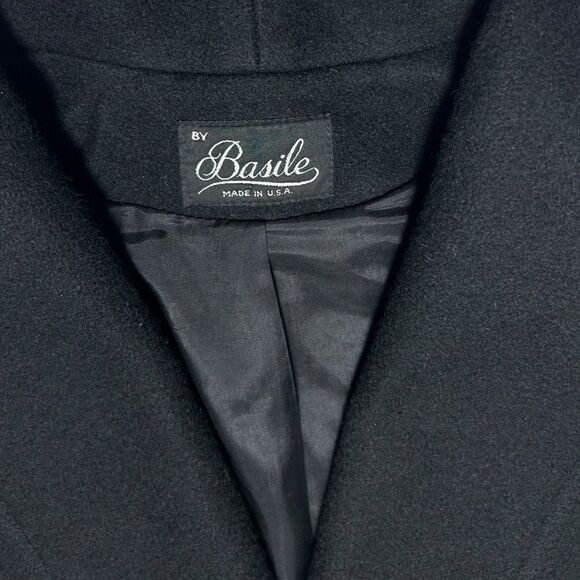 Vintage Basile Italian Wool Coat Long Black Coat Warm Winter Peacoat Two Button - Picture 3 of 11